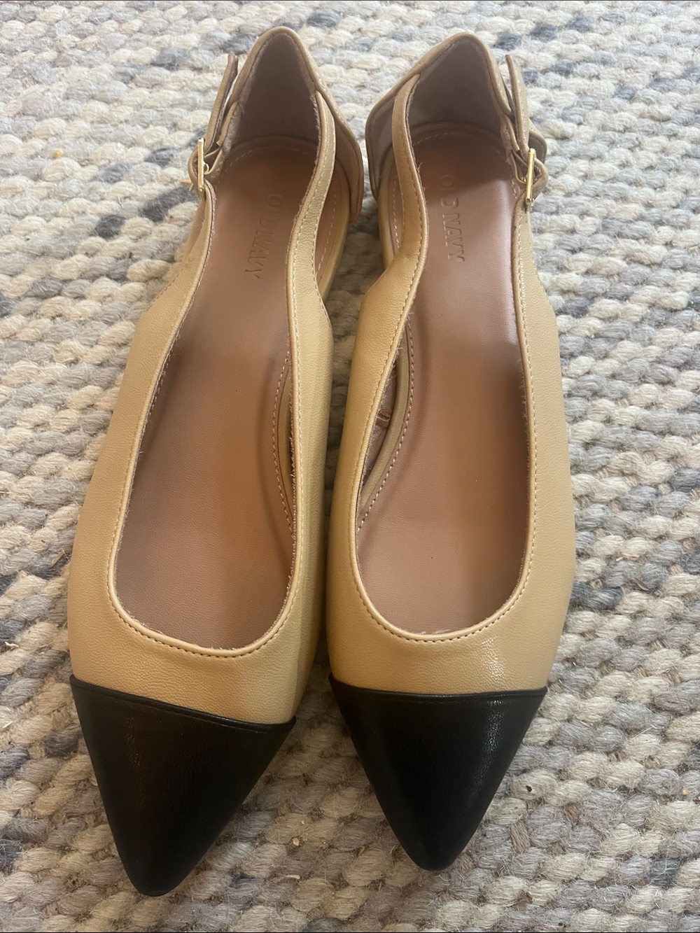 Old Navy Beige and Black Pointed-Toe Slingback Flats